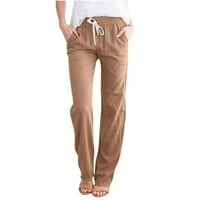 Olyvenn nudi ženske pantalone pune dužine ženske Casual ljetne trendovske pantalone sa širokim nogavicama sa čvrstim elastičnim strukom labave duge pantalone sa džepnom plažom udobne Boho Rompers Brown M
