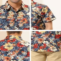 Unique Bargains muške košulje kratki rukav cvijet štampana košulja na dugme
