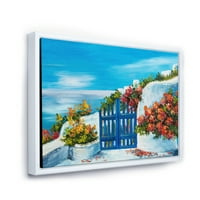 Designart 'kuća sa šarenim cvijećem u blizini mora III' Nautički i obalni uokvireni platneni zidni umjetnički Print