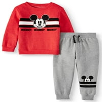 Mickey Mouse Dječji Dječak Dugih Rukava Grafička Majica I Vezica Od Flisa Za Jogger Pantalone Set, 2 Komada
