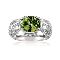 Srebro maslinasto zeleni kubni cirkonij i simulirani dijamant CZ baguette i filigranski prsten Pave