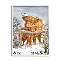 Stupell Industries Winter Cattle Cuddling Sning Scene Holiday Slikarstvo Bijela uramljena umjetnost Print