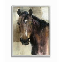Stupell Industries muški portret konja Zapadna smeđa preplanula slika pastuha uokvirena zidni umjetnički