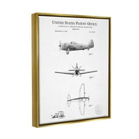 Stupell Industries detaljan Patent us Airplane Graphic Art metalik Gold Floating Framed Canvas Print Wall Art, dizajn Karl Hronek