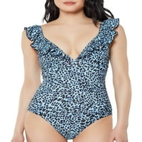Jessica Simpson ženski Groovy Leopard Frill poniranje jedan kupaći kostim