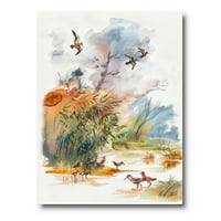 Designart 'Flying Over The Water With Autumn Landscape' Tradicionalni Canvas Wall Art Print
