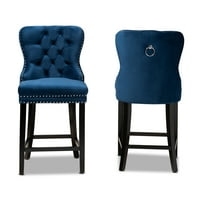 Baxton Studio Howell moderni prelazni tamnoplavi baršunasti tapacirani i Tamnosmeđi završeni drveni 2-dijelni set stolice