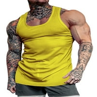 Muške Tank Tops jednobojne ljetne majice mišića bez rukava muške trkačke majice teretana Tee žuta M