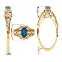 Solitaire London Blue Topaz Vintage inspirisan prsten sa Moissanite za žene, 14k Bijelo zlato, US 9.00
