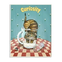 Stupell Industries Curiosity Funny Cat Cartoon dizajn za kućne ljubimce zidna ploča Gary Patterson
