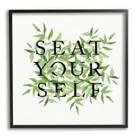 Stupell Seat Yourself Botanički List Tipografija Kupatila Slikarstvo Crno Uokvirena Umjetnost Print Wall