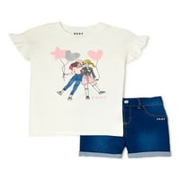 Majica i teksas šorc za djevojčice, 2-dijelni komplet odjeće, veličine 4-16