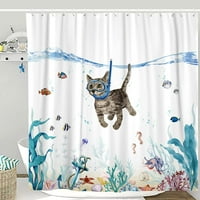 Smiješna zavjesa za tuširanje za mačke Teal plavo more Ocean vodootporna tkanina tuš zavjese za kupatilo