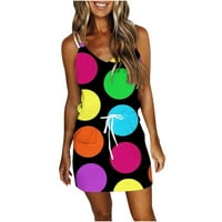 Haljine za žene Ljeto bez rukava V izrez Stripe Rainbow Mini špageti rezervoar za crtanje sa džepnim casual