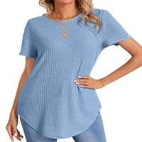 Niuer ženski ljetni vrhovi posada vrat T-shirt jednobojna majica Casual Tee kratki rukav tunika bluza Kraljevsko plava 3XL