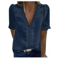 Ženske vrhove bluza Ležerne ljetne žene Modna čipka kratki rukav Ležerni majica V-izrez Solid Color Top Pamuk Nary