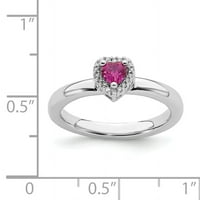 Sterling Silver Cr. Ruby Heart Diamond Ring
