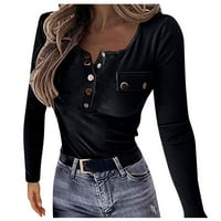 Ženske bluze Henley ženske bluze casual grafički otisci TEE dugi rukavi na dugim rukavima crni l