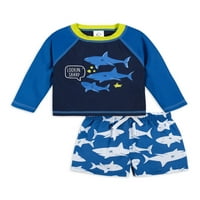 Gerber Baby and Toddler Boy Rashguard i Trunks 2 - Spuštanje set sa UPF 50+, Veličine - 5t