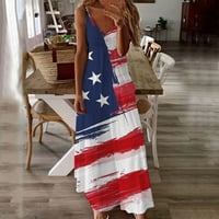 Ženska maksi haljina sa američkom zastavom USA Dan nezavisnosti haljine sa špageti remenom V izrezom duga