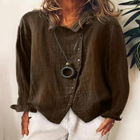 Gvmfive ženska pamučna lanena majica dugi rukavi baza Casual Tops bluza