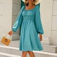 Ženska modna casual jednoslojni ovratnik čvrsta temperatura u boji od struka dugačka suknja sa haljinom