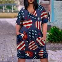 Yubatuo Dan nezavisnosti Ležerne prilike plus veličina Ispiši labave haljine za žene V izrez kratki rukav