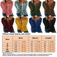 Leuncero majica za ženske majice s dugim rukavima Jednobojna boja labava tunika bluza V vrat pulover smeđi XL