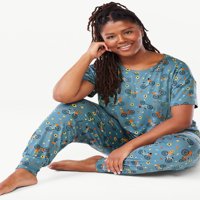 Joyspun ženska kratka rukava T-Shirt and Joggers pidžama Set, 2 komada, veličine S do 3X