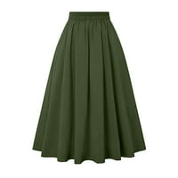 BallsFHK žene Casual Midi suknja Vintage dugme elastični visoki struk plisirani a-Line suknje suknje za
