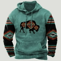 Xysaqa Muška novost dukserice Duks Bisons grafički Dugi rukav pulover vrhovi Aztec Print kapuljačom za