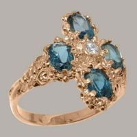 Britanski prirodni dijamant od 18k ružičastog zlata i Londonski plavi Topaz ženski prsten za godišnjicu-Opcije