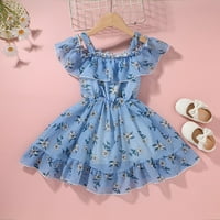 Tking Fashion Summer Toddler Kids Baby Girls cvjetni print casual ruffle kliznu haljinu princeza plava