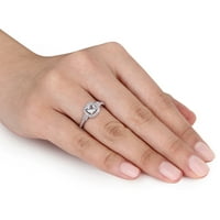Miabella ženski karat T. G. W. jastuk izrezan akvamarin i karat T. W. dijamant 10kt kvadratni oreol prsten