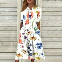 Clearance ljetne haljine za žene cvjetna srednja dužina A-Line kratki rukav labava haljina s V izrezom