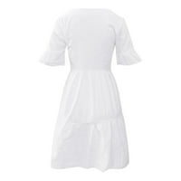 Zunfeo Žene Ljetne haljine - Odštamljene džepovima s kratkim rukavom Flash Igre Casual New Dolaci V Clearence Haljina White L