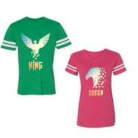 King Queen Eagle Sunny Unise par odgovarajući pamučni dres stil T-Shirt kontrastne pruge na rukavima