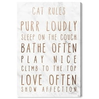Wynwood Studio tipografija i Citati zidni umjetnički platneni otisci 'pravila mačke' smiješni Citati i izreke - zlato, bijelo