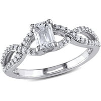 Carat T. W. smaragdni i okruglo rezani dijamant 14kt Infinity zaručnički prsten od bijelog zlata