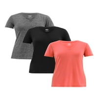 Athletic Works ženska osnovna aktivna kratka rukava V-izrez T-Shirt, 3-Pack