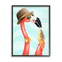 Stupell Industries Dapper Flamingo Summertime sladoled sa Kornetom za užinu grafička Umjetnost Crni uokvireni umjetnički Print zidna umjetnost, dizajn Amelie Legault