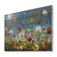 Designart' Wildflowers and Daisies In Summer Garden Field II ' tradicionalni Print na prirodnom borovom