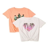 Wonder Nation Girls TIE-FRONT 3D ukrašene grafičke majice, 2-pakovanje, veličine 4- & plus