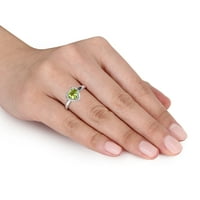 Miabella Women's 1- Carat T.G.W. Oblik srca Peridot Sterling Silver Heart Halo Ring