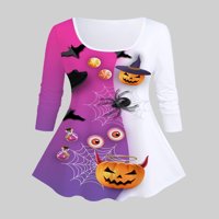 Ružičani ženski raglan rukav bundeve print Halloween Tee