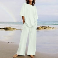 Daqian Ženska odjeća postavlja ljeto žensko ljetno odijelo modni kratki rukav jednobojne pantalone ležerno Dvodijelno odijelo ženske Plus veličine vrhovi klirens Bijela 14