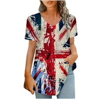 Yeahitch Flowy topovi za žene labavi kroj trendi V izrez kratki rukav Dressy Casual cvjetno ljeto 4. jula Tshirts tamno plava XL