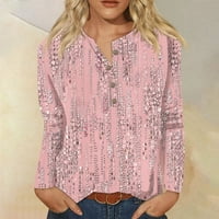 Majice za žene stalna Odjeća ženska Nova dugmad ovratnik modni Print dugi rukavi Retro Print majica Slim Top Casual Tops Pink 3XL