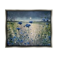 Cvjetanje Plavo Cvijeće Noćni Mjesec Pejzažna Slika Sjaj Siva Uokvirena Umjetnost Print Zidna Umjetnost