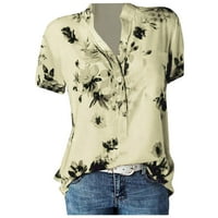 Ovticza kratki rukav Dressy Green Top Floral Womens Boho Shirts Side with Pocket Henley Summer Office